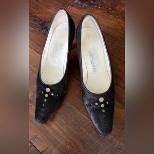 Salvatore Ferragamo Black Haircalf Pointed-Toe 2” H with Perforated Detail